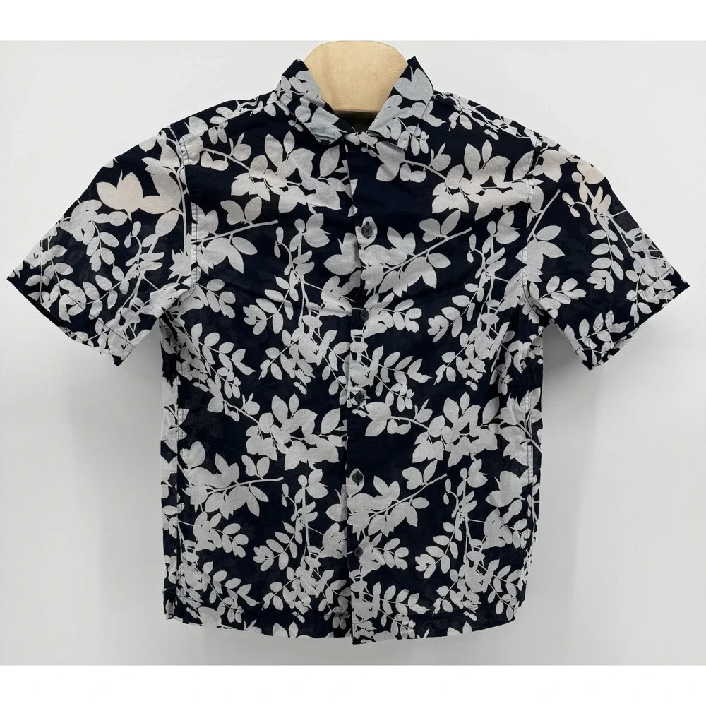 H&M‎ Hawaiian Shirt Men's Size S Cotton Blue Floral Tropical Beach Island Aloha